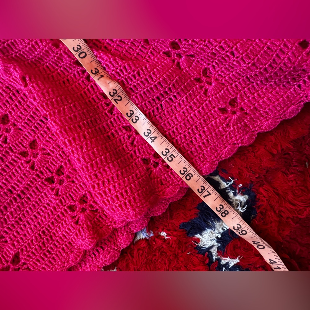 70s Vintage Pink Crochet Knit Dress w Heart Buttons Sz Sm - Picture 10 of 10